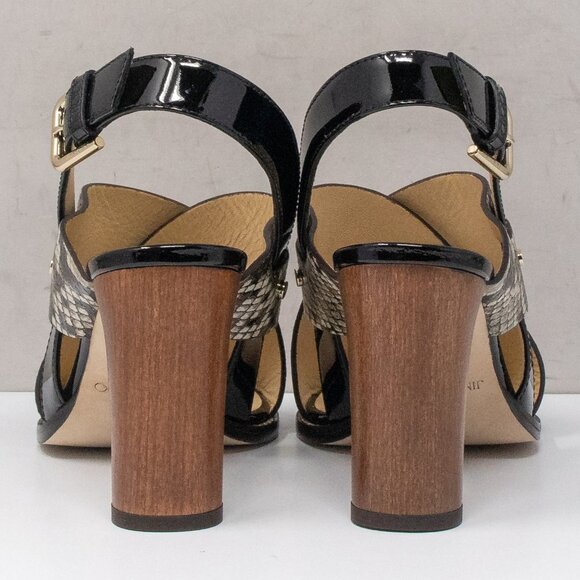Jimmy Choo Aix Snake Print Natural/Black Leather Sandal Heels - Picture 2 of 7